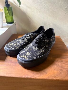 Vans Black Canvas Low-Top Sneakers with Gold Celestial Print